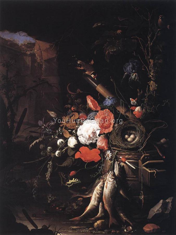 Still-Life with Fishes and Bird Nest - 亚伯拉罕·米尼翁